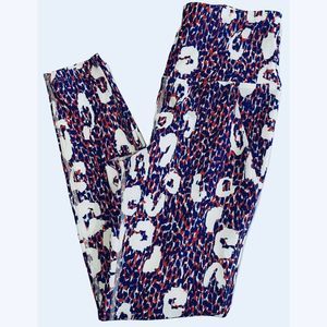 Betsey Johnson Performance Red White Blue Leopard High Waist Crop Leggings Sz XS